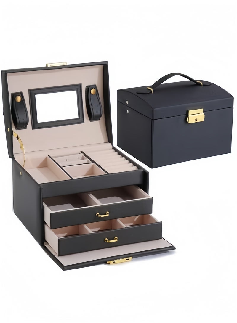 Desktop Item Storage Boxes, Three-layer Pu Leather Jewelry Box, Double-drawer Jewelry Case And Earring Storage Cases - Image 1